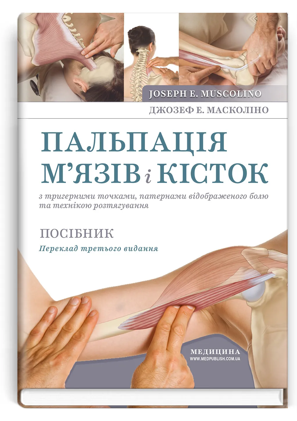 Пальпація м’язів і кісток з тригерними точками, патернами відображеного болю та технікою розтягування: посібник: 3-є видання. Автор — Джозеф Е Масколіно. 