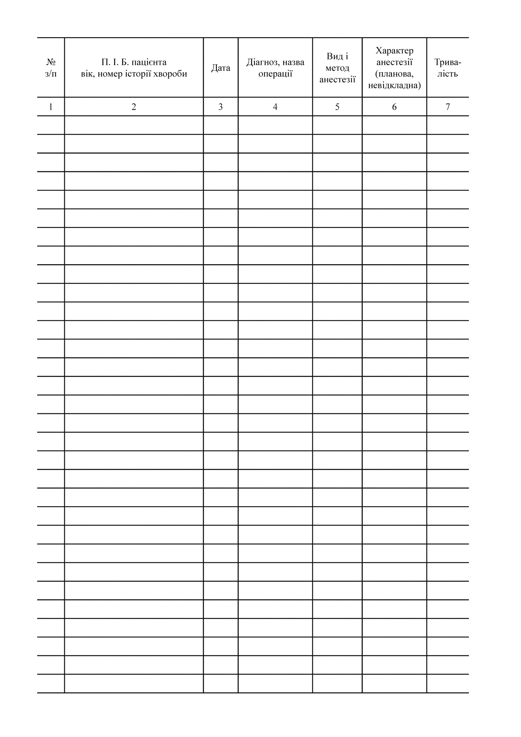 Журнал обліку анестезій