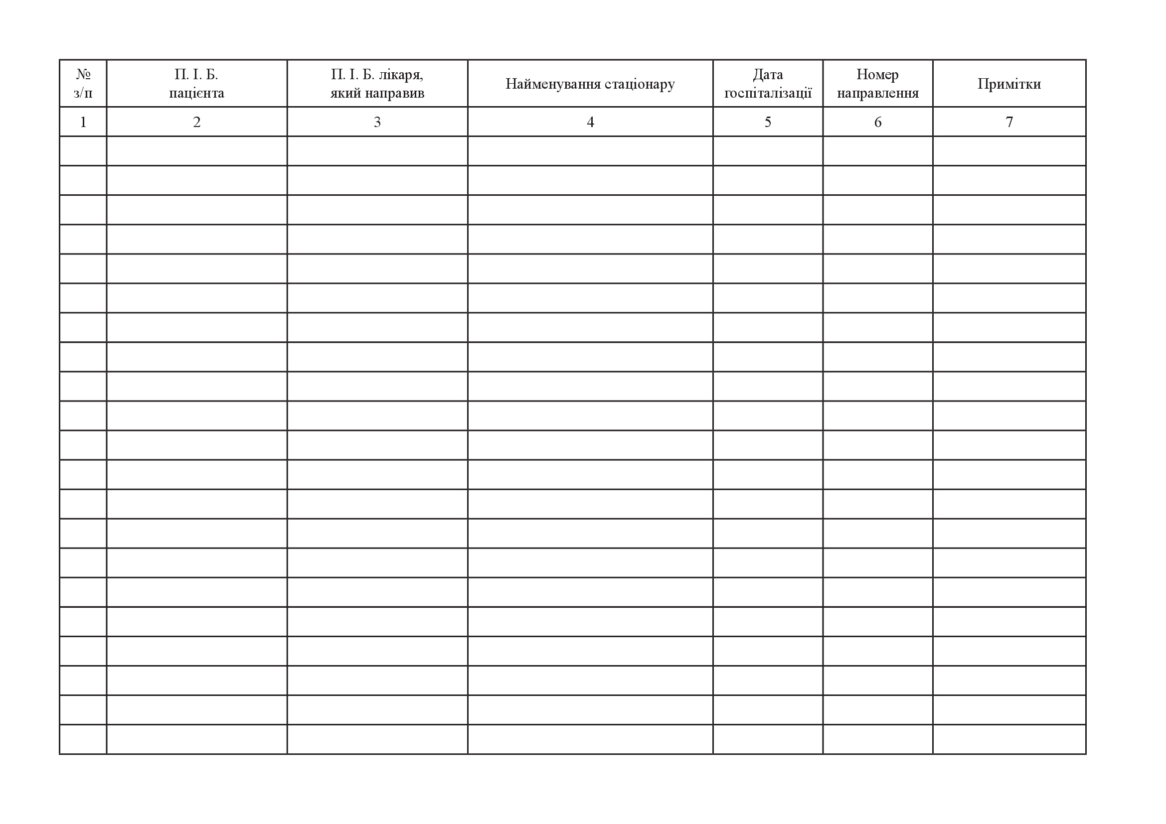 Журнал обліку направлень на стаціонарне лікування. Автор — Міністерство охорони здоров'я України. 