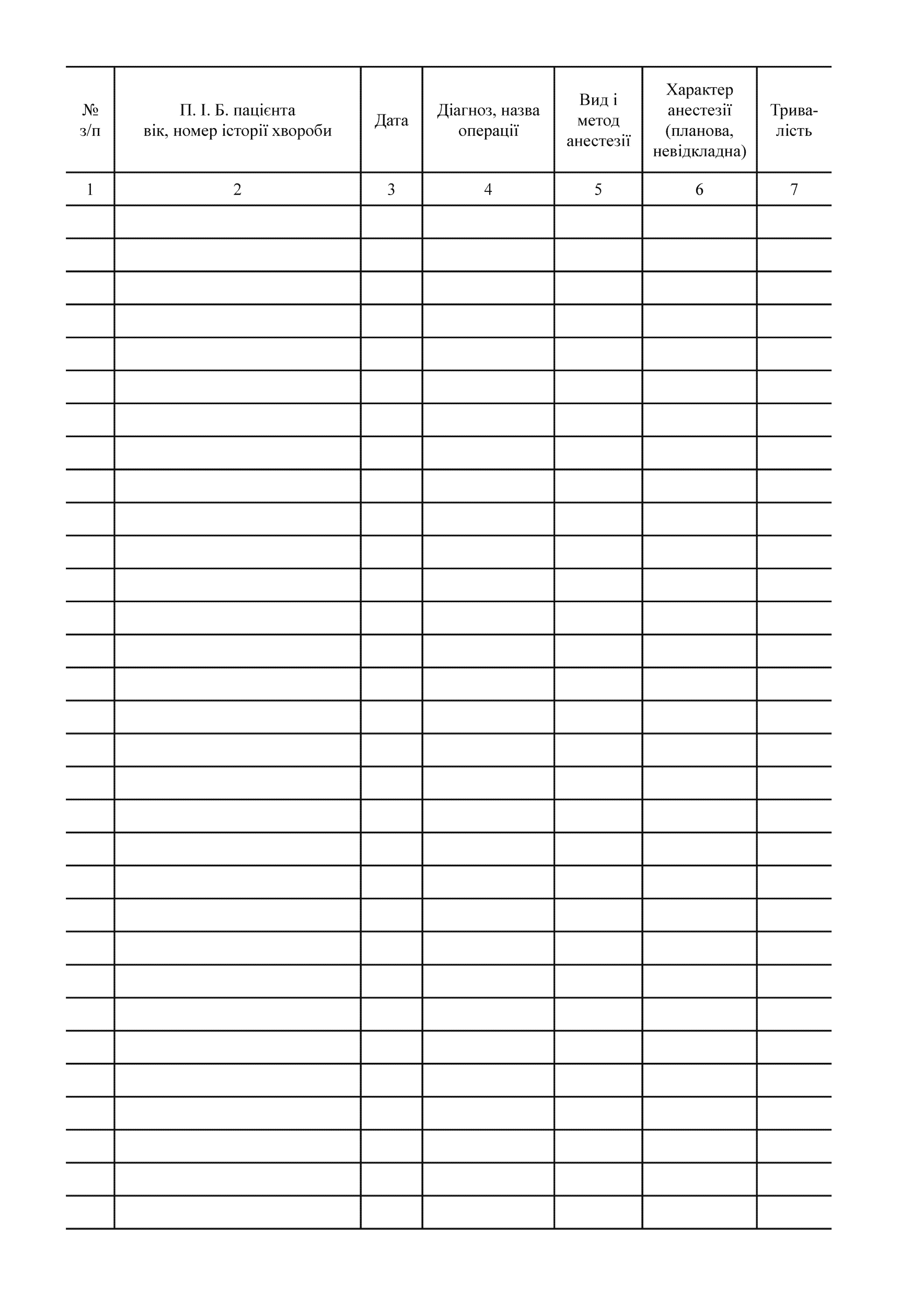 Журнал обліку анестезій